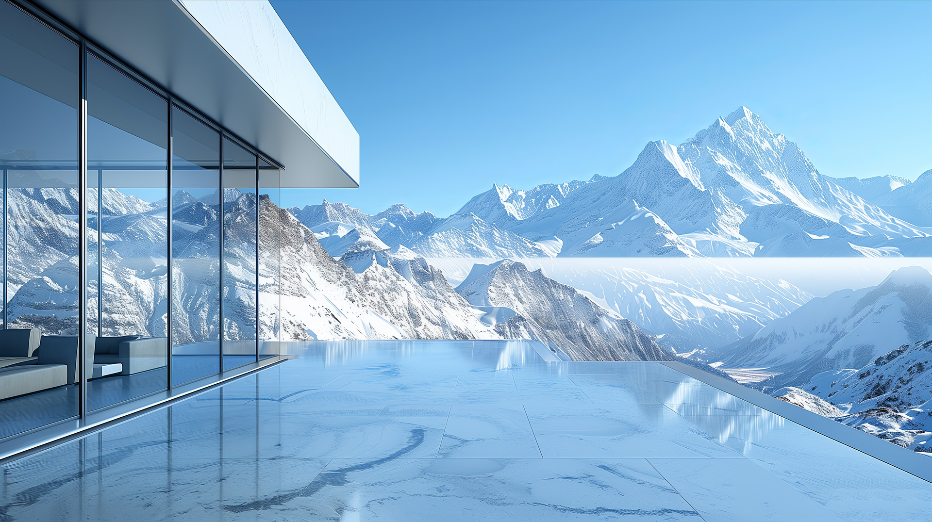 modern architectural office with glacier mountain